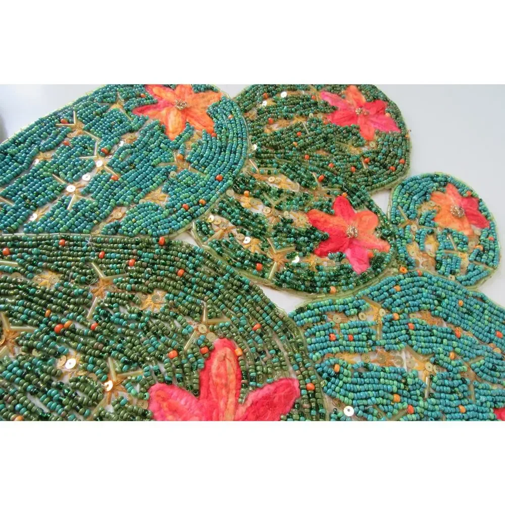Pier 1 Beaded Cactus Table Runner Desert Flower Blooms Centerpiece 36